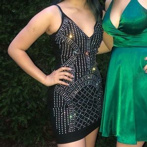 Black tight jewel sparkly homecoming dress